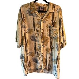 B Down Vintage Shirt Mens XXL Short Sleeve Button Down Hawaiian Tropical Gator‎